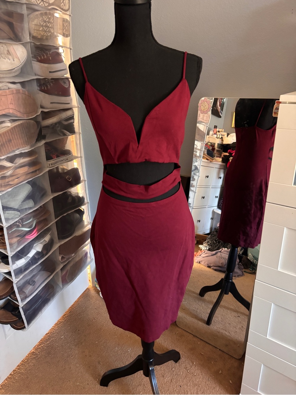 Windsor Burgundy Cutout Pencil Midi Dress